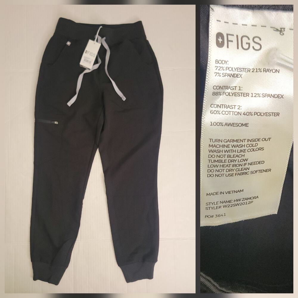 Figs Black Track Joggers with Contrast White Drawstrings